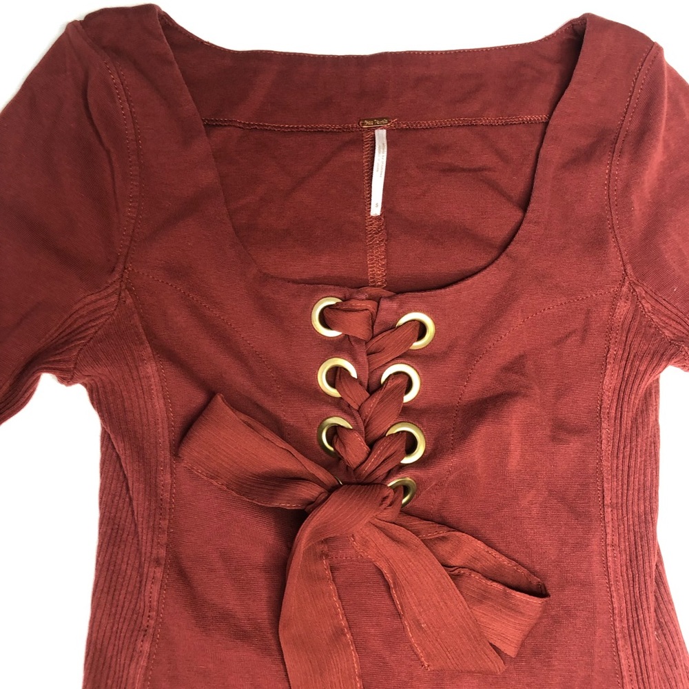 Free People Lace-Up Long sleeve Ribbed Top Small - Picture 5 of 7